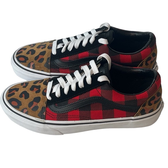 Vans Old Skool Buffalo Plaid/Leopard Print - women's 7.5 -- men's 6 NWOB - Picture 2 of 7